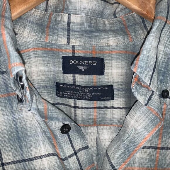 Dockers Plaid Button Down Shirt Men’s Size Large Cotton Green Orange Long Sleeve - Picture 4 of 8